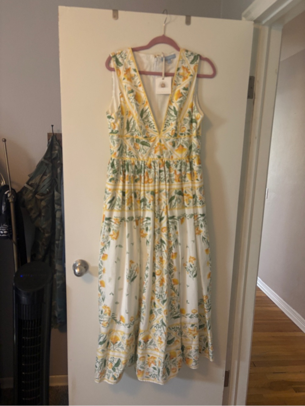 ANTONIO MELANI Yellow & Green Floral V-Neck Midi Dress